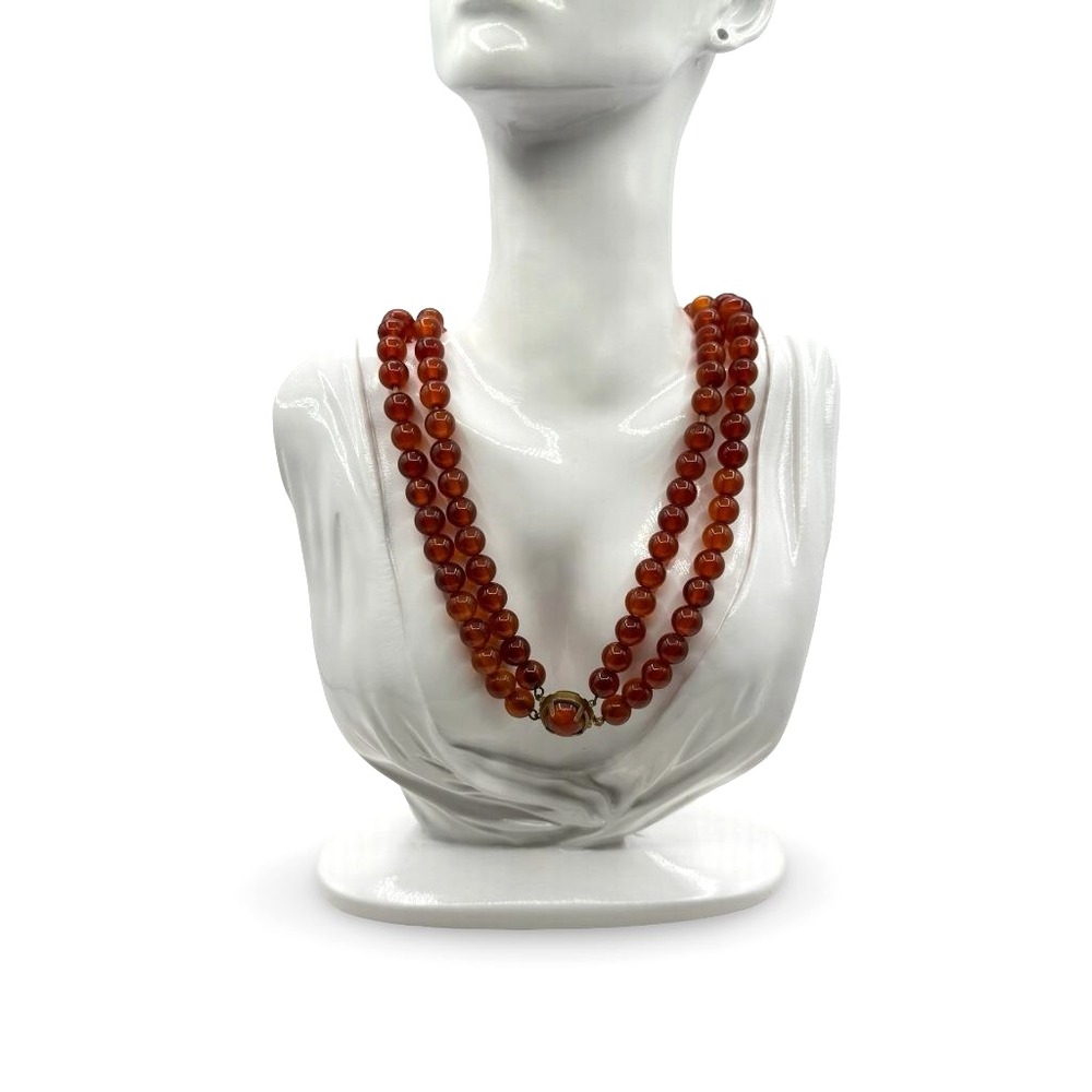 Vintage Bakelite Root Beer Bead Necklace Double Strand Brass Clasp Tested 1940s